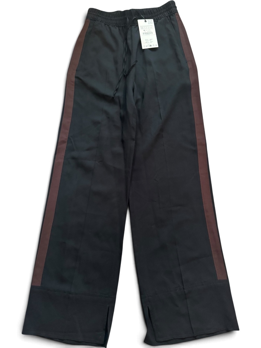 Zara Wide Leg Side Stripe Pants Black Brown XS NWT - Picture 2 of 6